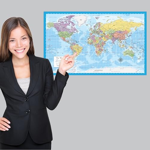 Laminated World Map & US Map Poster Set - 18" x 29" - Wall Chart Maps of the World & United States - Made in the USA - (LAMINATED, 18" x 29")