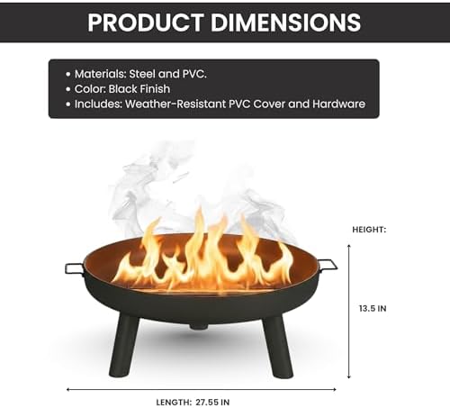 Pure Garden Outdoor Fire Pit, Black, 27.5-Inch