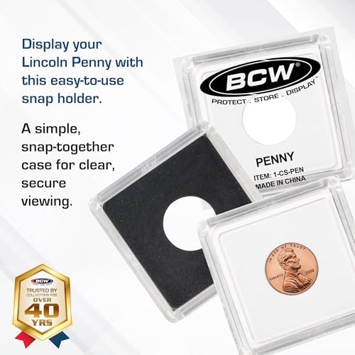 BCW 2x2 Coin Snap - 25 ct Penny Holder | Archival Safe Coin Protector | Crystal Clear Polystyrene Coin Display Case | Ideal for US Lincoln Penny | Coin Holders for Collectors