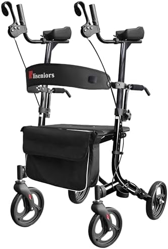 Aliseniors Upright Walker for Seniors - Big Stand Up Walker with Wide Seat, Foldable 4 Wheel All-Terrain Rolling Walker, Adjustable Armrests, 300lbs, Improves Posture & Reduces Back Strain | 20.6" Wide Seat, Foldable Rollator, 8" All-Terrain Wheels, Adju…