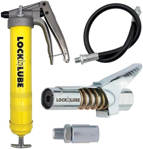 LockNLube Premium Pistol Grip Grease Gun with 20" Hose, Inline Swivel, and our patented LockNLube® Grease Coupler