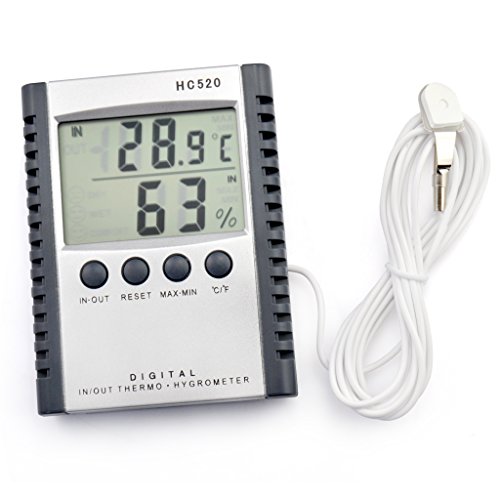 iKKEGOL Digital Indoor Outdoor in/Out Wall Mount Monitor Sensor LCD Temperature Thermometer Hygrometer Humidity Meter with Probe Cable