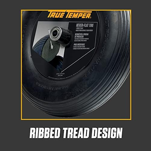 True Temper FFTCC 8 in. Hub Never Flat Wheelbarrow Tire with Ribbed Tread, 8-Inch,Black