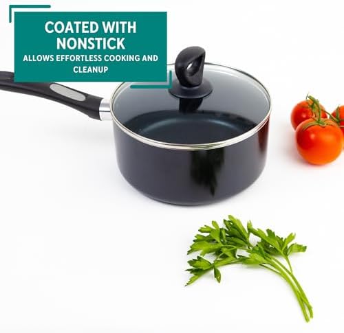 Mirro A79721 Get A Grip Aluminum Nonstick Sauce Pan with Glass Lid Cover Cookware, 1-Quart, Black -