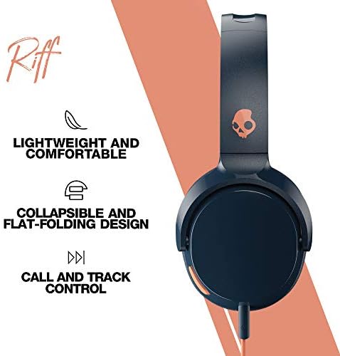 Skullcandy Riff On-Ear Wired Headphones with 3.5mm AUX Plug - Black | Travel Ready with 3.5mm Wired Connection, Built-In Microphone, Foldable Lightweight Comfortable Design, Durable Headband