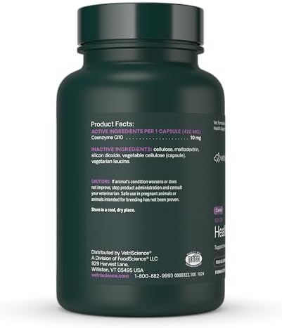 Vetri-Science VETRISCIENCE Coenzyme Q10 for Dogs and Cats, 10mg, 100 Capsules - Cardiovascular and Gum Health CoQ10 Supplement for Pets
