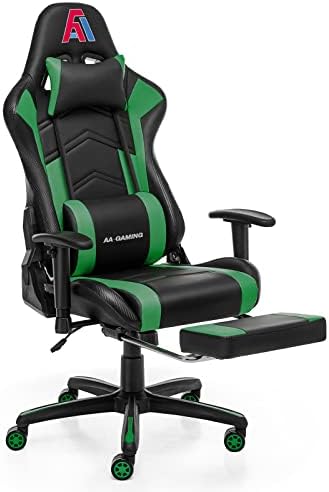 AA Products Gaming Chair Ergonomic High Back Computer Racing Chair Adjustable Office Chair with Footrest, Lumbar Support Swivel Chair - Black
