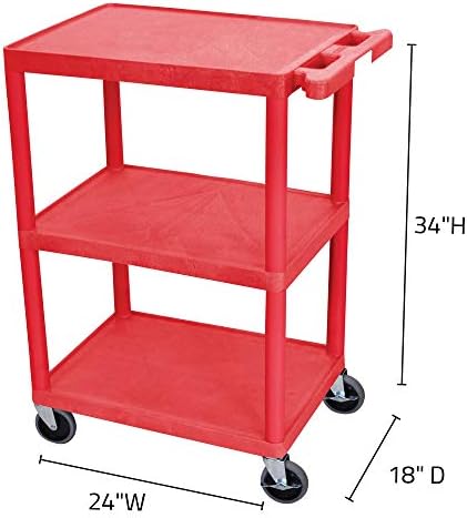 Luxor Multipurpose Storage Utility Cart 3 Shelves Structural Foam Plastic - Red