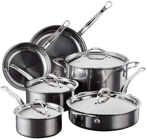Hestan NanoBond Molecular Titanium Stainless Steel 10-Piece Cookware Set - PFAS-Free - Induction Compatible, Dishwasher Safe