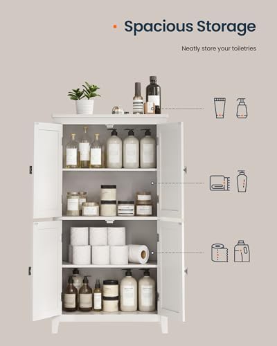 SONGMICS HOME Freestanding Storage Cabinet, Floor Cabinet with Elevated Legs, Metal Handles, for Living Room, Kitchen, Bathroom, Green