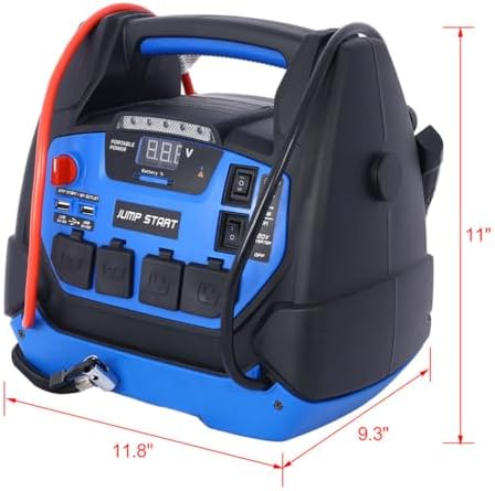1800 Peak Amp Jump Starter with Air Compressor, 6-in-1 Portable Power Station, 12V AGM Battery Booster for Up to 8.0L Gas & 6.0L Diesel Engines