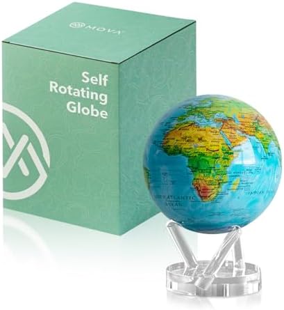 MOVA Self Rotating Globe, Ocean Blue Relief Classic (4.5") | solar powered globe, no batteries or cords, gift for geography lovers, premium kinetic display, office desk decor