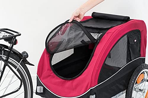 TRIXIE Medium Dog Bike Trailer - Foldable Pet Bicycle Trailer for Dogs up to 48lbs – Features Quick Fastening Wheels, 2 Doors, Safety Leash & Waterproof Carrier - 50 x 25 x 26.5in - Black/Red