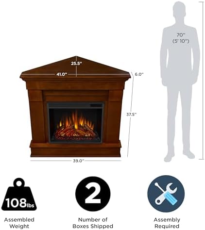 Real Flame Chateau 41" Corner Electric Fireplace with Mantel for Living Room or Bedroom, Replaceable Fireplace Insert Heater, Realistic Log and Flame Effect, Remote Control, Timer.