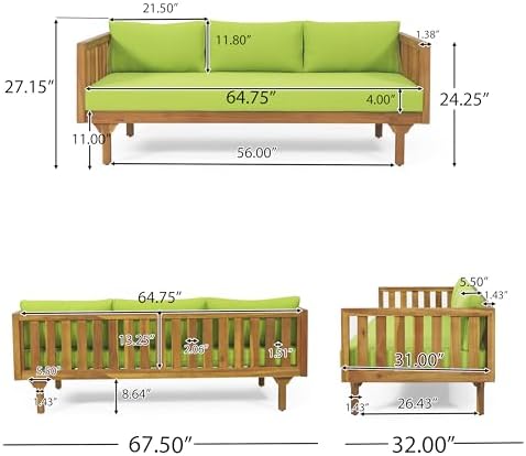 Christopher Knight Home Tina Outdoor 3 Seater Acacia Wood Daybed, Teak Finish, Light Grey
