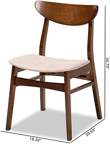 Baxton Studio Parlin Mid-Century Modern Transitional Light Beige Fabric Upholstered and Walnut Brown Finished Wood 4-Piece Dining Chair Set