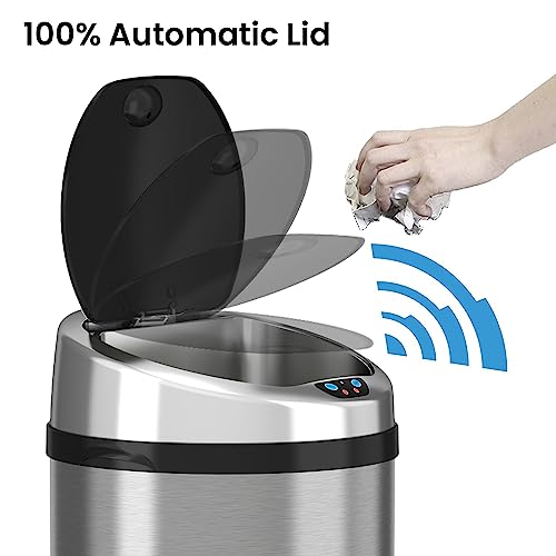 iTouchless 13 Gallon Touchless Sensor Garbage Can, Stainless Steel, Round Sensor Automatic Trash Can for Kitchen and Office