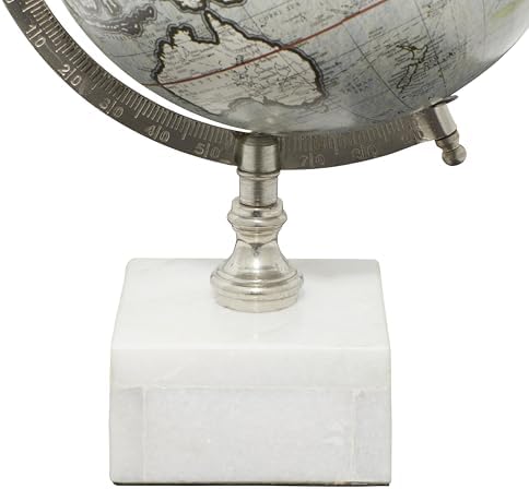 Deco 79 Marble Globe, 9" x 8" x 14", White