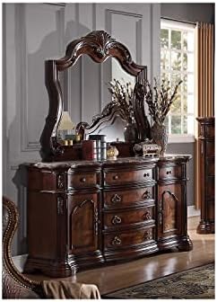 Best Master Barney's 2-Piece Wood Dresser and Mirror Set in Walnut w/Marble Top