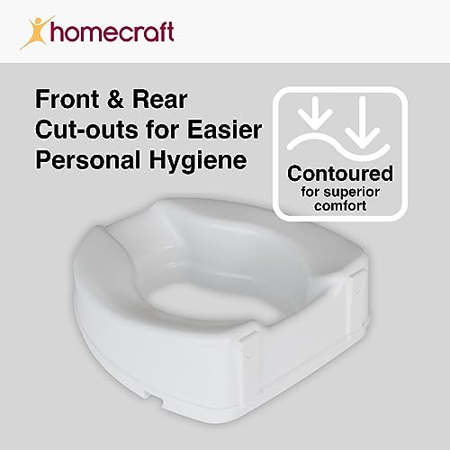 Homecraft Savanah Raised Toilet Seat, 4" High Elevated Toilet Seat Locks Onto Standard Toilets, Portable Assistance Commode Seat with Sturdy Brackets