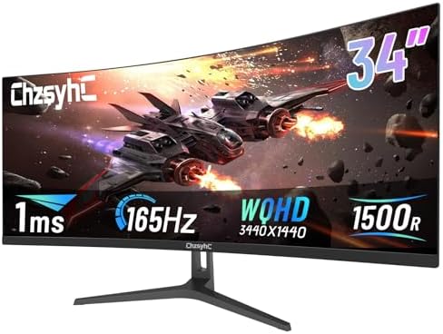 34 Inch Ultrawide Curved Gaming Monitor - WQHD 3440x1440p, 165Hz, 120% sRGB, FreeSync, VESA Mountable (DP&HDMI Cable Incl.) - Immersive PC Monitor for Gamers & Professionals, Black