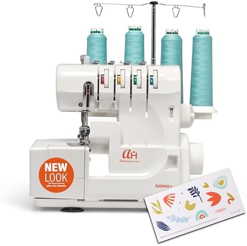 Serger Sewing Machine by American Home, Portable Stitching Machine Easy to Follow 4/3/2 Serger Thread with Differential Feed for Hemming and Sewing