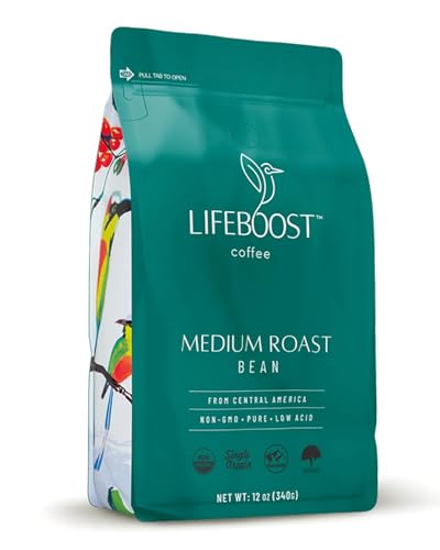 Lifeboost Organic Coffee Beans Medium Roast - Low Acid Single Origin Non-GMO Organic Whole Bean Coffee - Third Party Tested For Mycotoxins &