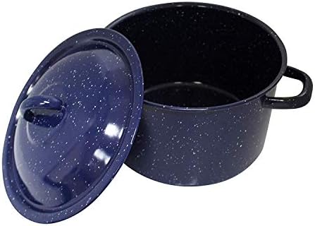IMUSA USA C20666-1062810W Speckled Enamel Stock Pot with Lid, 4 Quart, Blue | Speckled Enamel Finish, Durable Steel Construction, Ideal for Soups and Stews, Great for Everyday Family Meals