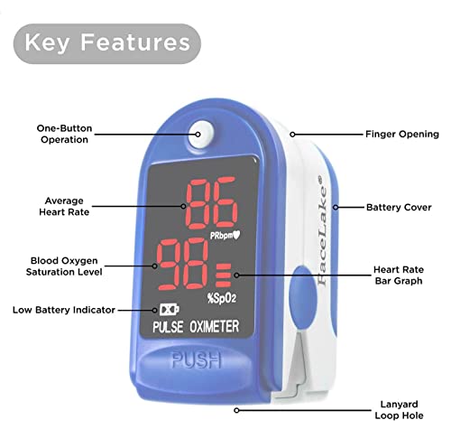 ® FL400 Pulse Oximeter Fingertip with Carrying Case, Batteries, Lanyard, and Warranty (Blue)