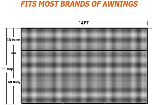 RV Awning Sun Shade Screen with Zipper 9' X 10'(Fit for 11' Awning)