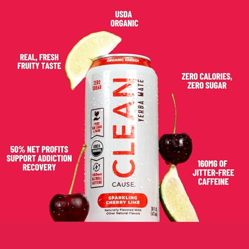 CLEAN Cause Zero Sugar Yerba Mate Organic Energy Orange Ginger, 12Pack 16oz