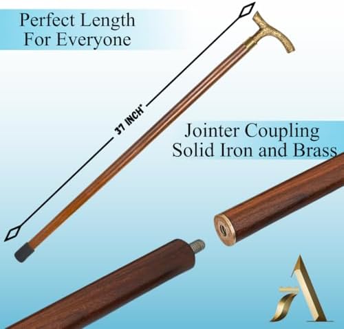 AnNafi® Walking Cane Brown Ebony Brass T Shape Handel | Golden Tone Natural Wooden Walking Stick for Gentlemen | Wooden Walking Cane for Men &