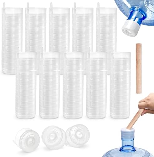 Jucoan 100 Pack Water Bottle Caps, 55mm 3&5 Gallon Non Spill Water Jug Caps, Replacement Snap On Caps for Water Dispenser Jugs