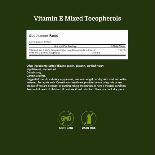 Swanson E-400 Mixed Tocopherols 400 IU, 250 Softgels | Provides 400 IU of Vitamin E from Mixed Tocopherols