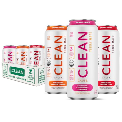 CLEAN Cause Zero Sugar Yerba Mate Organic Energy Orange Ginger, 12Pack 16oz