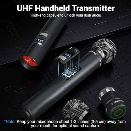 Phenyx Pro Dual UHF Auto Scan Handheld Wireless Microphone System PTU-71-2H | 2 Dynamic Mics, 2 x 100 Frequencies, 328 ft Range, Live Vocals