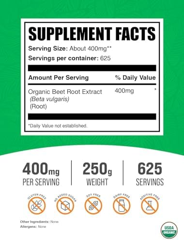 BulkSupplements.com Organic Beet Root Extract Powder - Beet Root Powder, Nitric Oxide Supplement - Vegan & Gluten Free, 400mg per Serving
