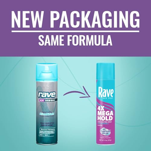 rave 4X Mega Unscented Aerosol Hairspray - Hair Spray for High Humidity Weather - 24-Hour Lasting Hold - Vitamin-Enhanced Hair Volume Spray - 11 oz