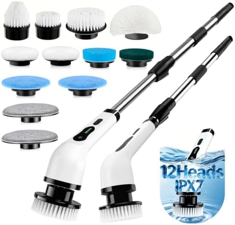 Electric Spin Scrubber, Cordless Cleaning Brush Scrubber with 12 Replaceable Brush Heads