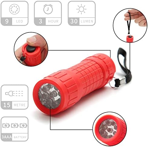 Whaply 30-Pack Small Mini Flashlight Set, 5 Colors, 9-LED Handheld Flashlight with Lanyard