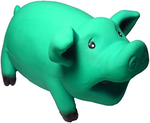 Latex Dog Squeaky Chew Toys, Oink Oink Pink Pig Blue 7" Stuffed with Cotton