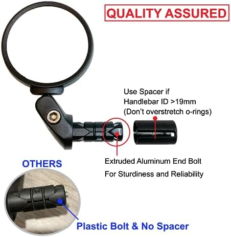 Hafny Bike Mirror, Bike Bar End Mirror, Unbreakable Stainless Steel Lens, Safe Adjustable Rearview Mirror, Cycle, E-bike, HF-MR083/HF-M851-FR03 (Black 62mm Dia)
