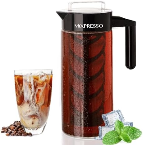 Mixpresso Cold Brew Coffee Maker, 44 Oz Glass Cold Brew Pitcher with Filter | Iced Coffee & Tea Maker with Reusable Mesh Filter