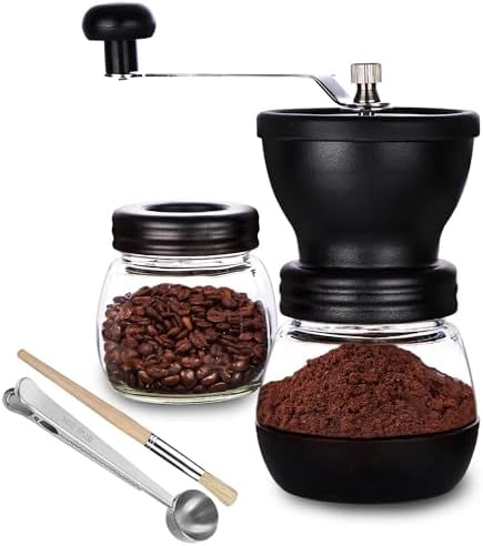 PARACITY Manual Coffee Grinder, Ceramic Burr, 2 Glass Jars, 11oz per Jar