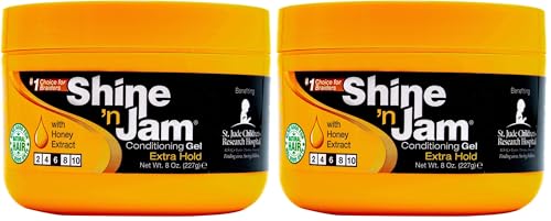 AmPro Shine-n-Jam Maximum Hold - Infused with Honey Extract to Strengthen Hair - Great for Taming Fringe, Ponytails, Soft Weaves, and Braids - Keeps Tresses Firm with Non-Greasy Shine - 8 oz