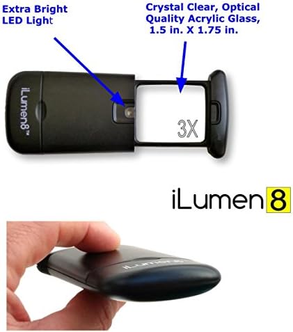 Best Pocket Magnifying Glass by iLumen8-3X Small Magnifier with Lights. Great for Seniors, Kids, Travel. Fits into Purse or Pocket Read Maps, Menu