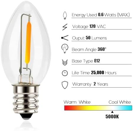 Emotionlite C7 LED Candelabra Bulbs, E12 Base, Warm White 2700K, 4 Pack | lear LED chandelier bulbs, 4W/5W/6W/7W incandescent equivalent with E12 candelabra base