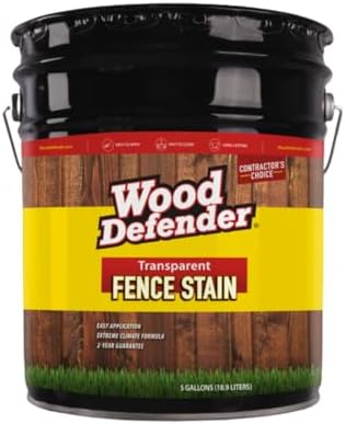 Wood Defender Transparent Fence Wood Stain and Seal in One, Oil-Based Penetrating Sealer, Professional-Grade, Long-Lasting, Weather-Resistant Protector, Redwood, 5-Gallon