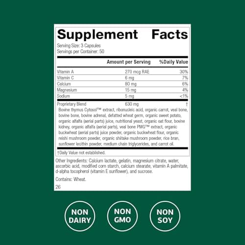 Standard Process Inc. Congaplex - Thymus Gland Support Supplement - Immune Health with Calcium Lactate, Magnesium, Vitamin C & Vitamin A - Immune System Aid with Mushroom Powder - 150 Capsules