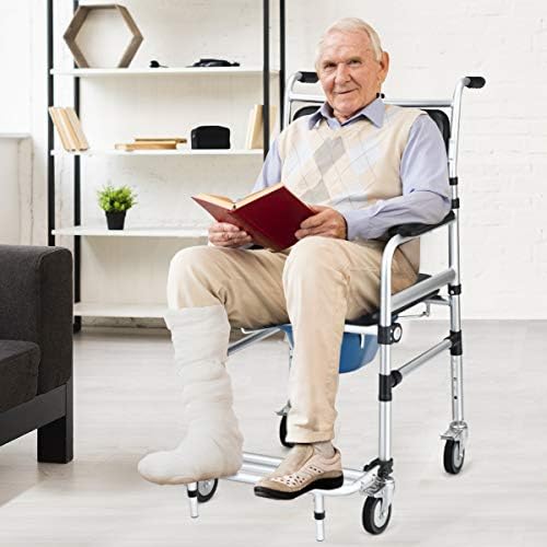 Giantex 3 in 1 Lightweight Shower Commode, Transport Bedside Commode with Wheels, Adjustable Height and Pedal, Shower Wheelchair for Elder